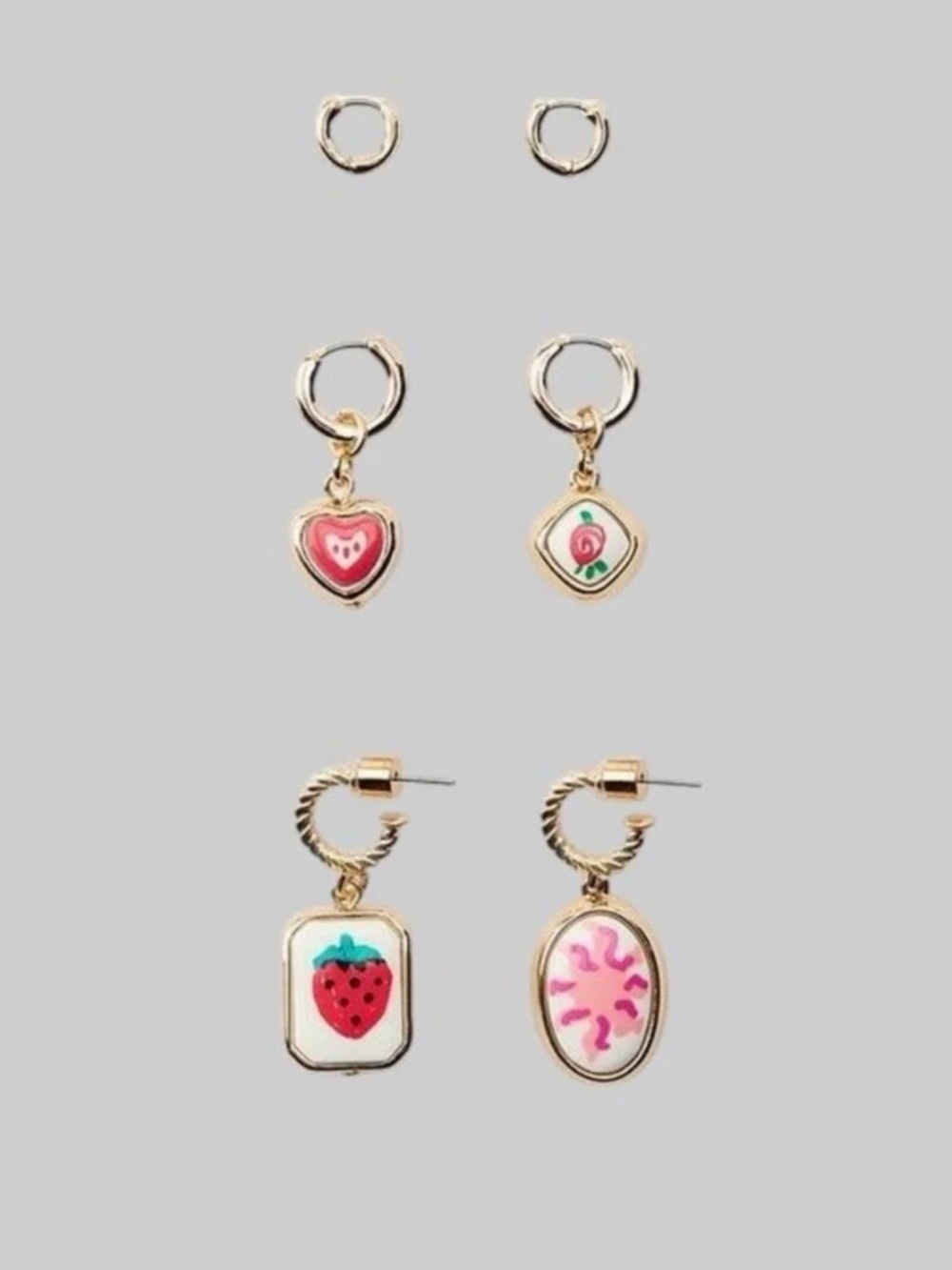 Zara Cute Gold Tone Fruit & Floral Charm Hoop 6 Piece Set